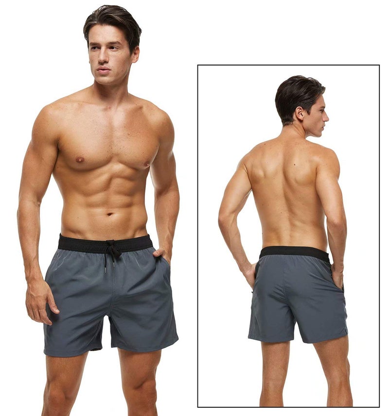Tyhengta Mens Swim Trunks Quick Dry Stretch Shorts with Zipper Pockets and Mesh Lining Grey 34 - Image 2